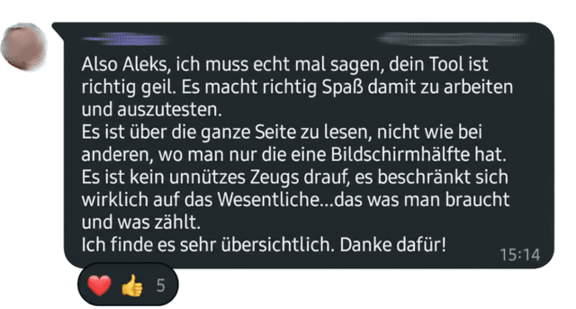 Testimonial: Tool ist richtig geil, macht Spaß, übersichtlich