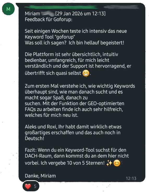 Testimonial: Weiteres positives Nutzerfeedback